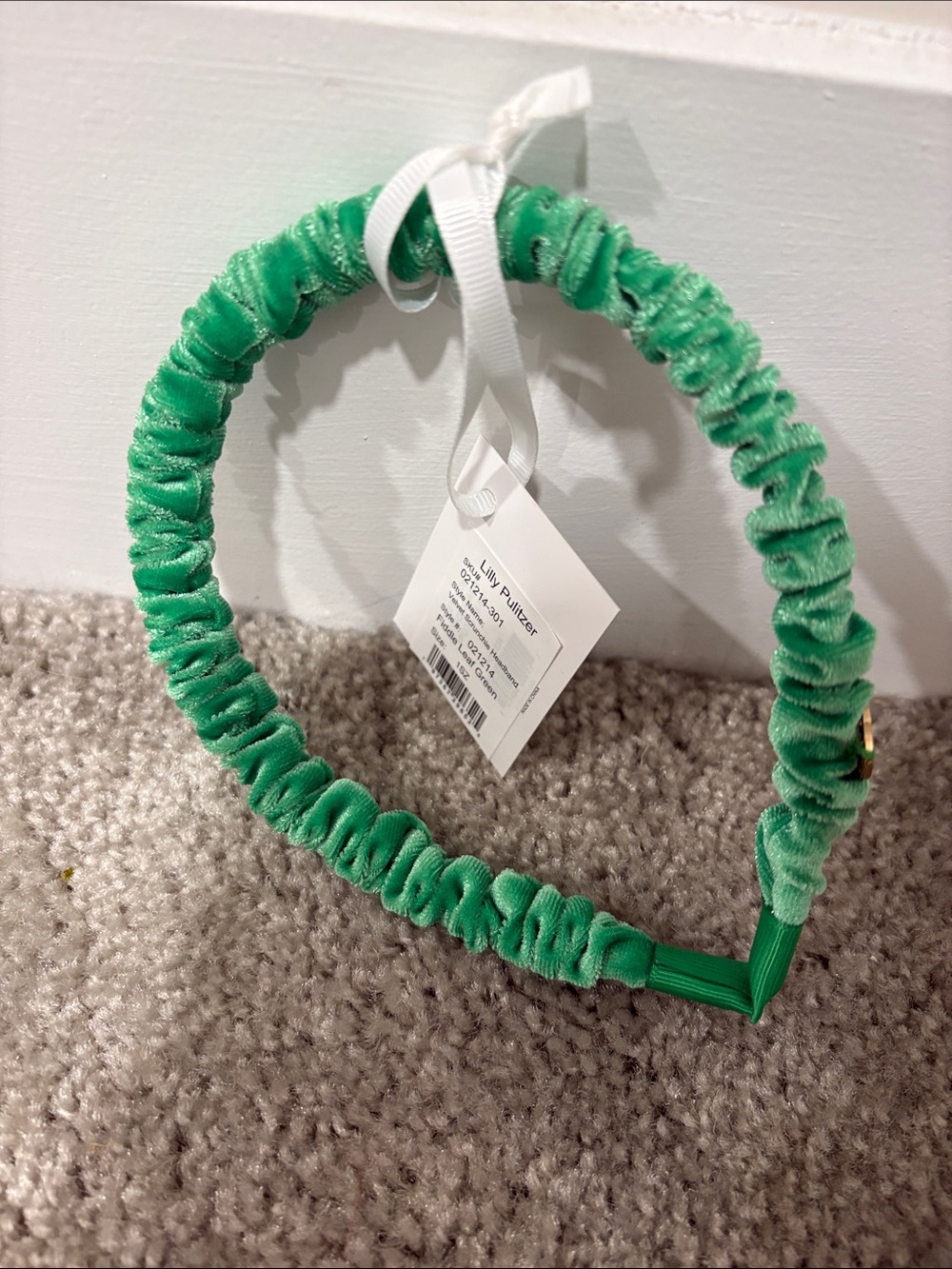 Lilly Pulitzer green velvet scrunchy headband nwt